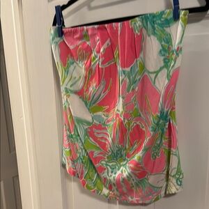 Lilly Pulitzer Pink and Green Floral Strapless Top